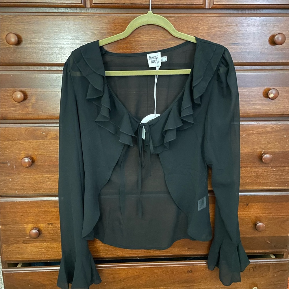Princess Polly sheer tie top, black size 6 (s)